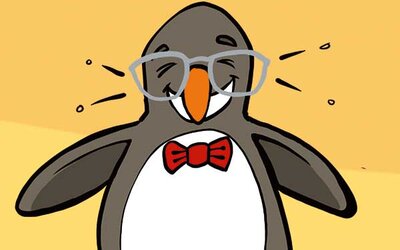 Pinguin Eddie lacht